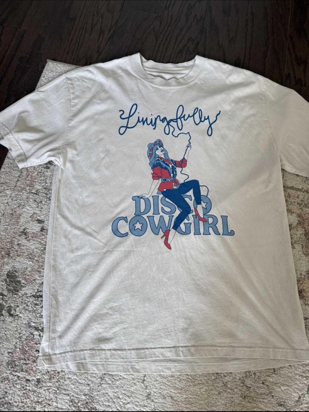 Livingfully Disco Cowgirl Graphic Tee - White